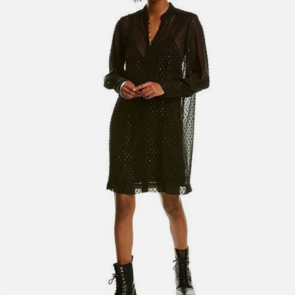 Zadig & Voltaire Black Swiss Dot Mini Dress with Iridescent Dots